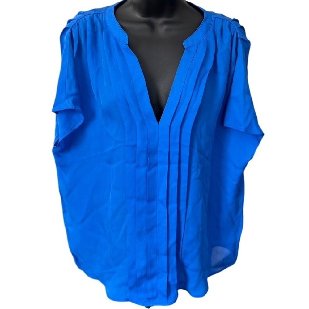 Anthropologie La Fee‎ Verte Pintucked 100% Silk Shirt Sz M Royal Blue Sheer